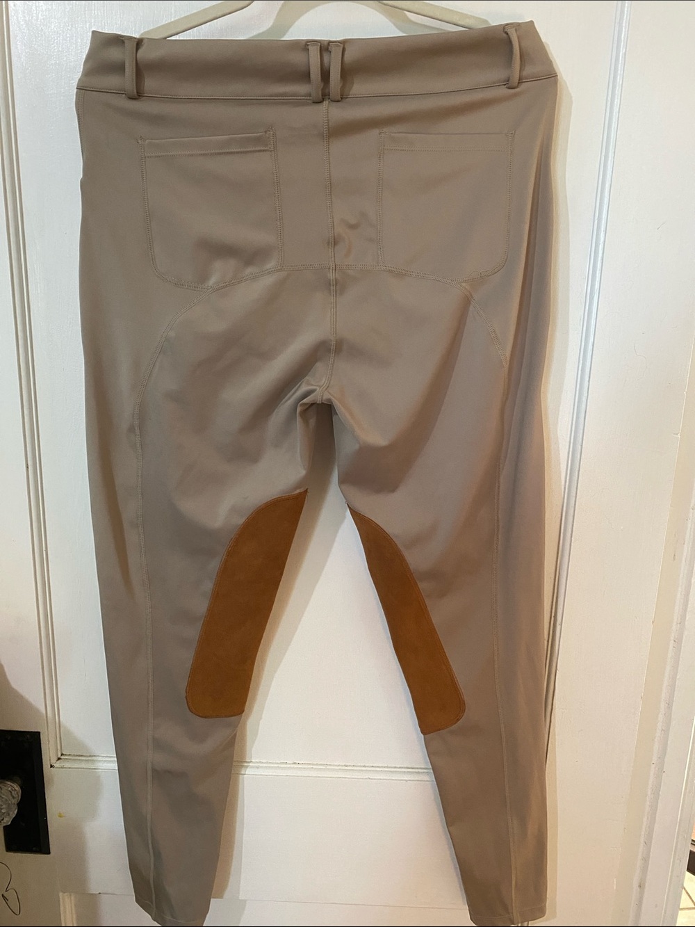Women's Taupe Riding Leggings with Brown Knee Patches